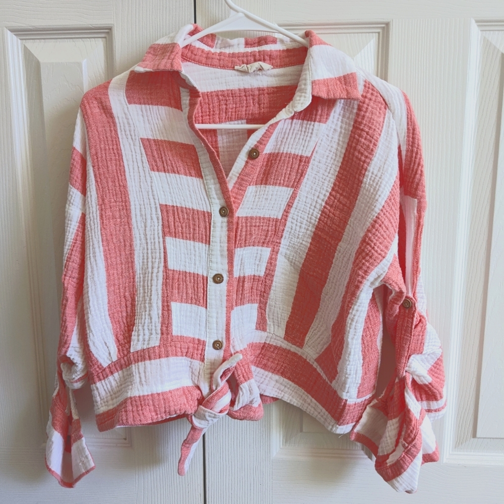 Striped crop button up - Picture 2 of 2